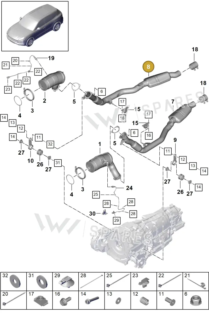 9Y0253350A — Porsche Cayenne (2017-2023) diagram p51202065, position 8