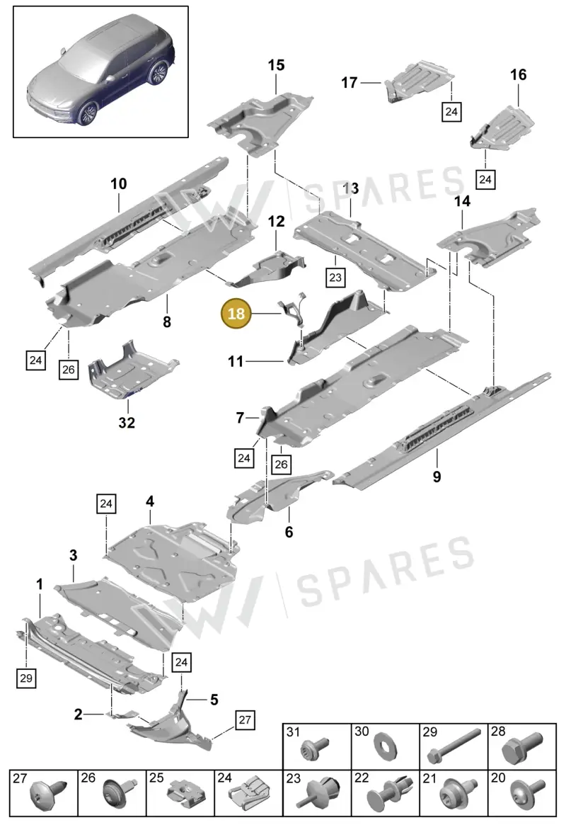 9Y0825131 — Porsche Cayenne (2017-2023) diagram p51801070, position 10+18