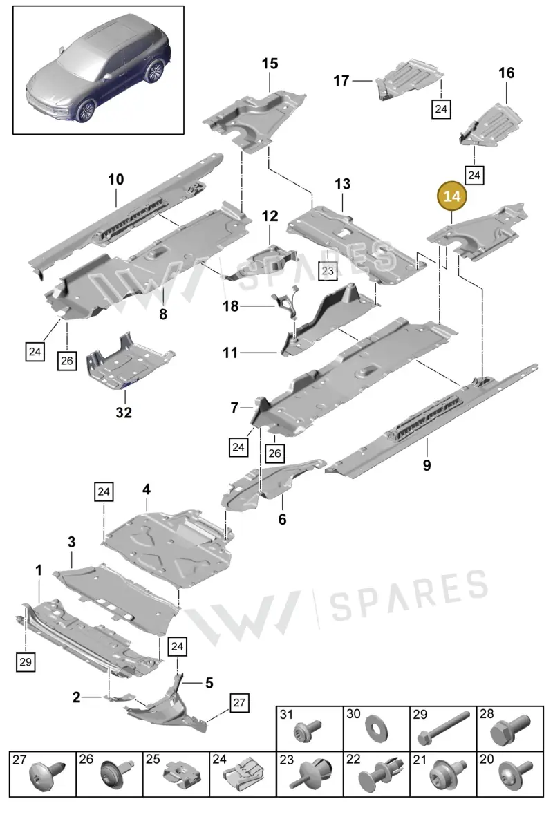 9Y0825213 — Porsche Cayenne (2017-2023) diagram p51801070, position 14