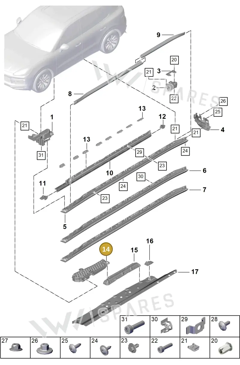 9Y0853587 — Porsche Cayenne (2017-2023) diagram p51810040, position 14