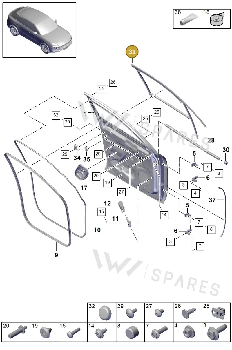 9Y3837431A — Porsche Cayenne (2017-2023) diagram p51804005, position 31
