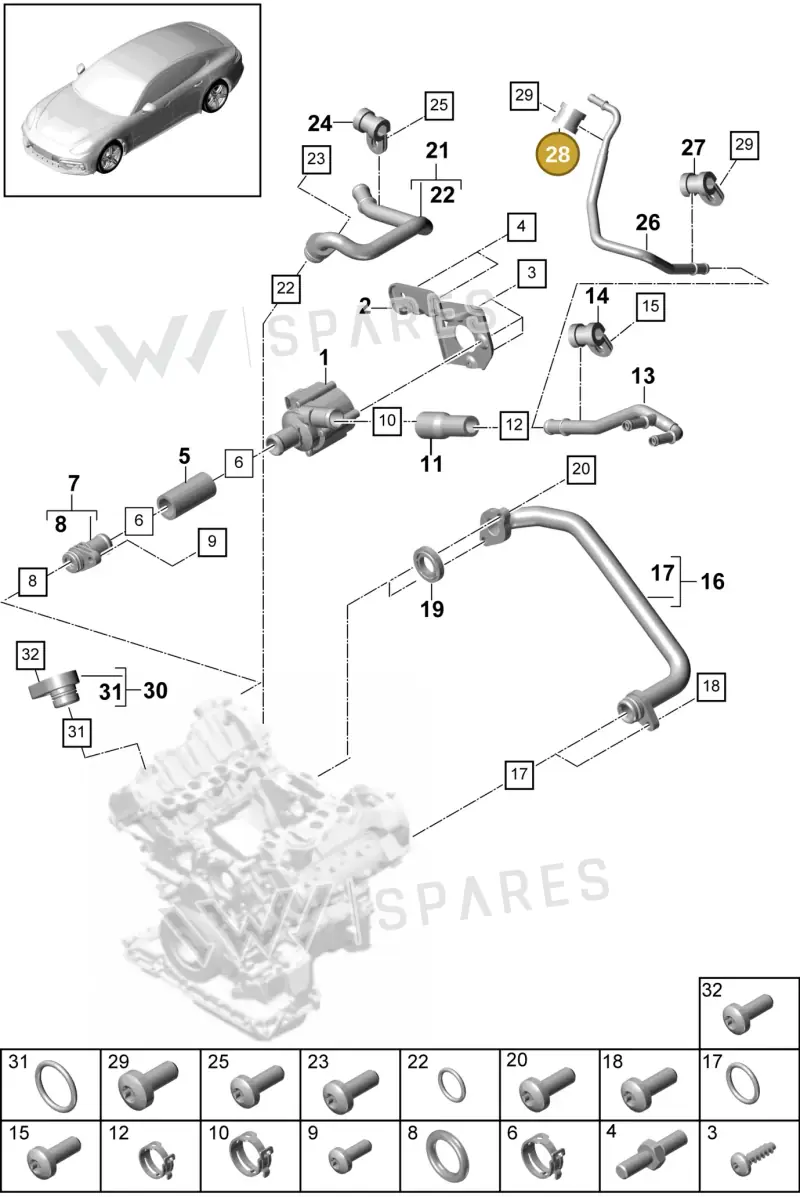 N02065110 — Porsche Panamera 4 Hybrid (2016-2020) diagram p49105025, position 28