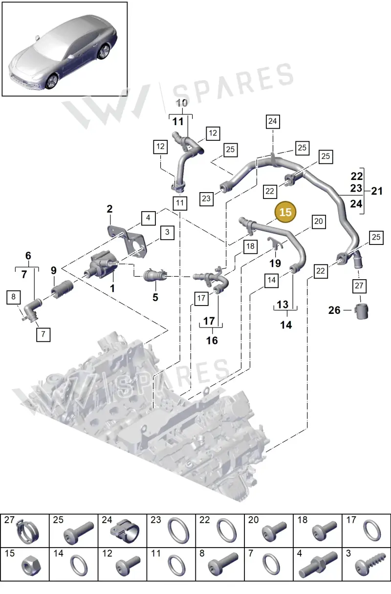 N02214812 — Porsche Panamera 4 Hybrid (2016-2020) diagram p49105020, position 15