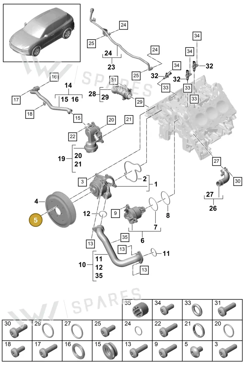 N10832501 — Porsche Cayenne Diesel V6 (2017-2023) diagram p51105005, position 5