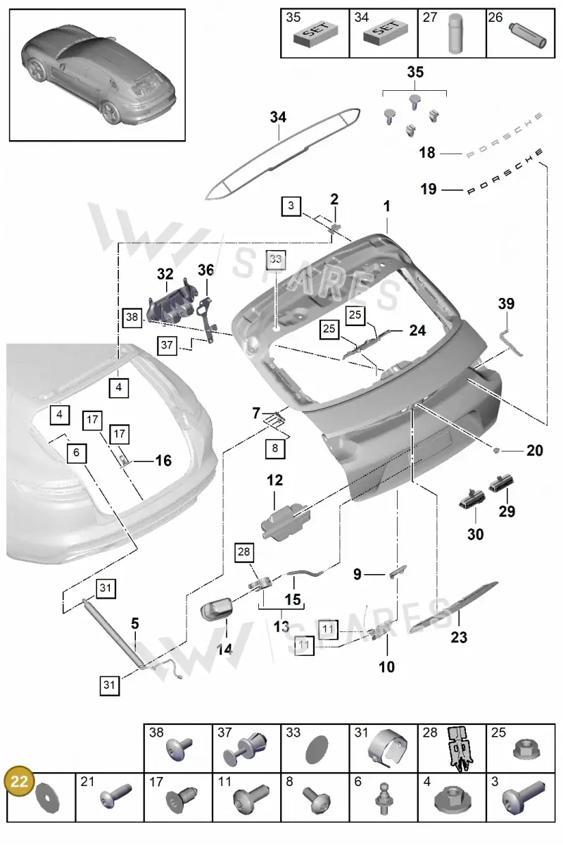 N90483502 — Porsche Panamera 4 Hybrid (2016-2020) diagram p49803006, position 22