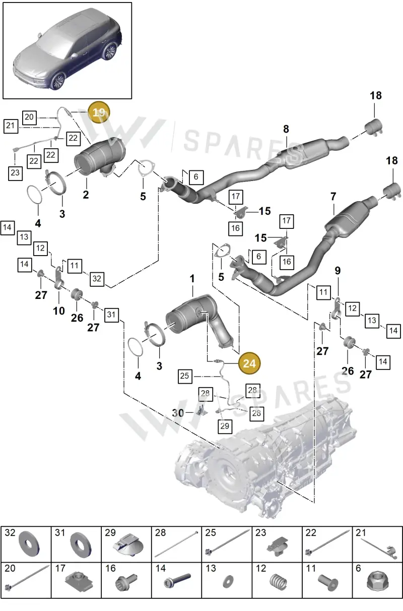 PAA906265 — Porsche Cayenne (2017-2023) diagram p51202065, position 19+24
