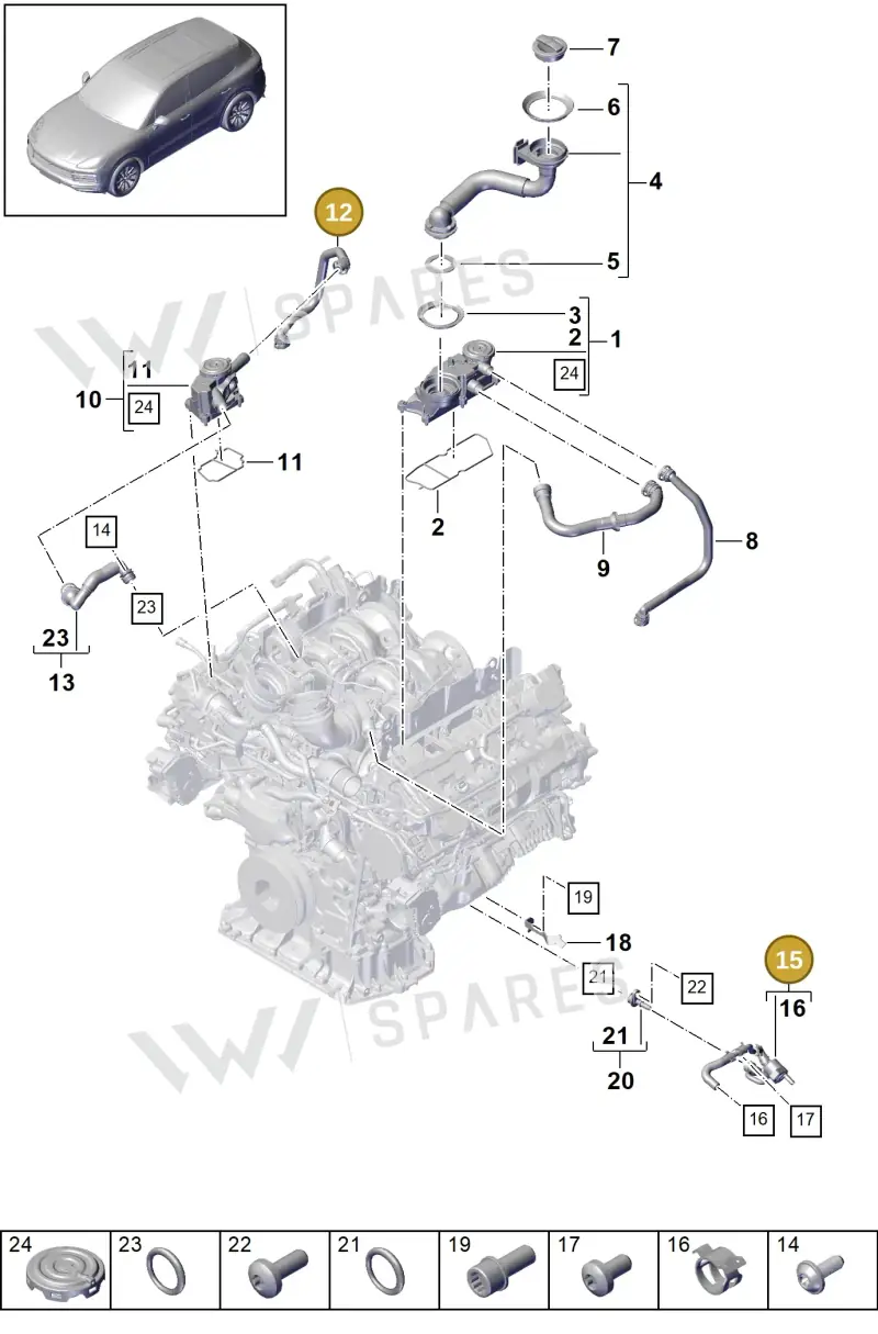 PAB103283 — Porsche Cayenne (2017-2023) diagram p51106030, position 12+15