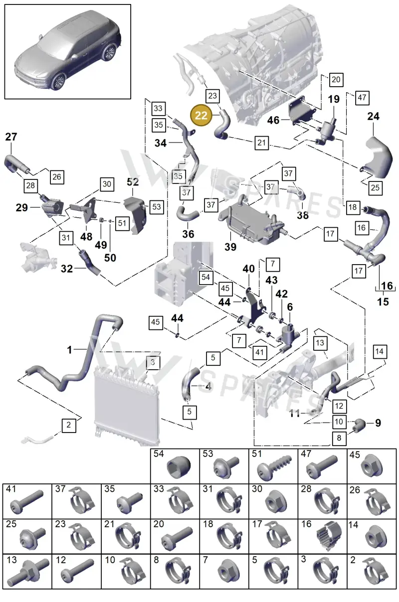 PAB12105605 — Porsche Cayenne Diesel V6 (2017-2023) diagram p51105057, position 22