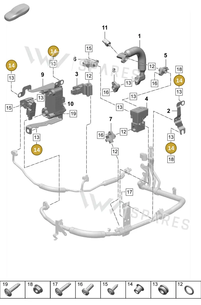 PAB129734A — Porsche Taycan Sport Turismo (2023-2025) diagram p64814350, position 14