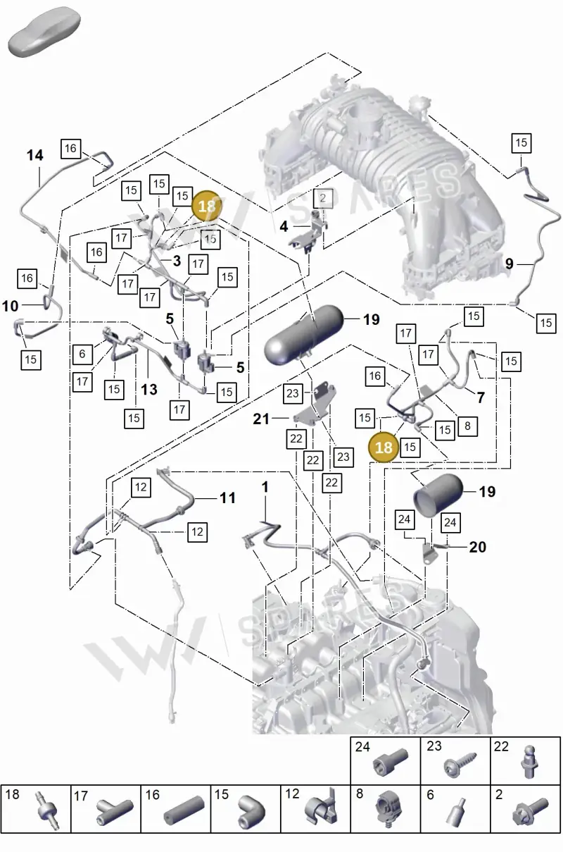 PAE905291 — Porsche Boxster Spyder (2019-2020) diagram p55107405, position 18