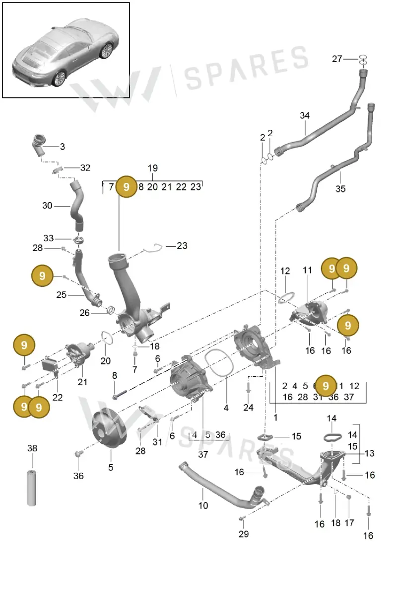 PAF008126 — Porsche 911 (2016-2019) diagram p47105000, position 9