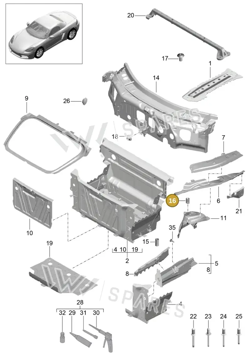 PAF008976 — Porsche Boxster (2016-2019) diagram p48801010, position 16