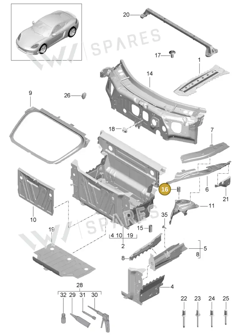 PAF008976 — Porsche Cayman (2016-2019) diagram p50801010, position 16