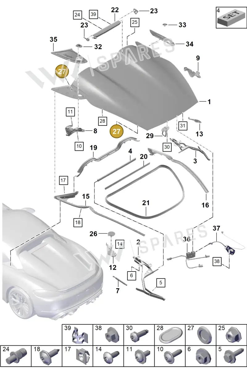 PAF101151 — Porsche Boxster Spyder (2019-2020) diagram p54803050, position 25+27