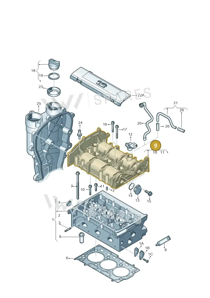 03E103473M — Skoda Rapid (2012-2022) diagram 608103400, position 9