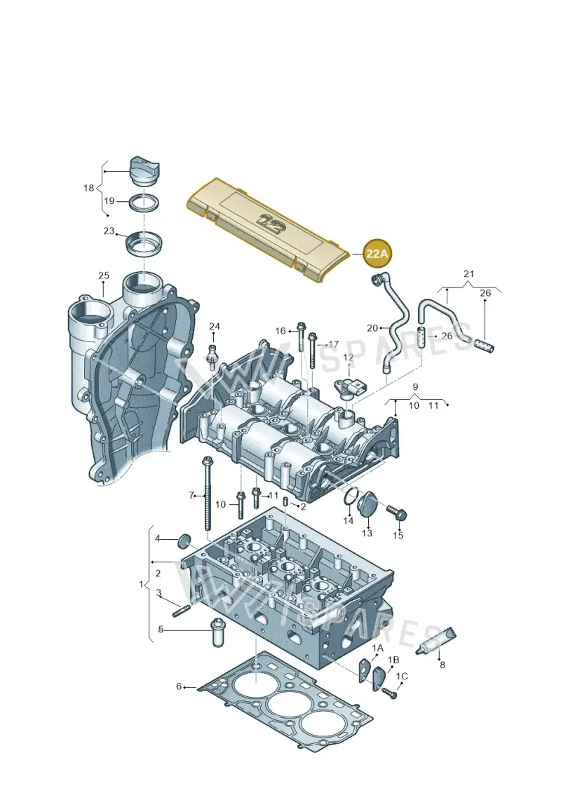 03E103929A — Skoda Rapid (2012-2022) diagram 608103400, position 22A