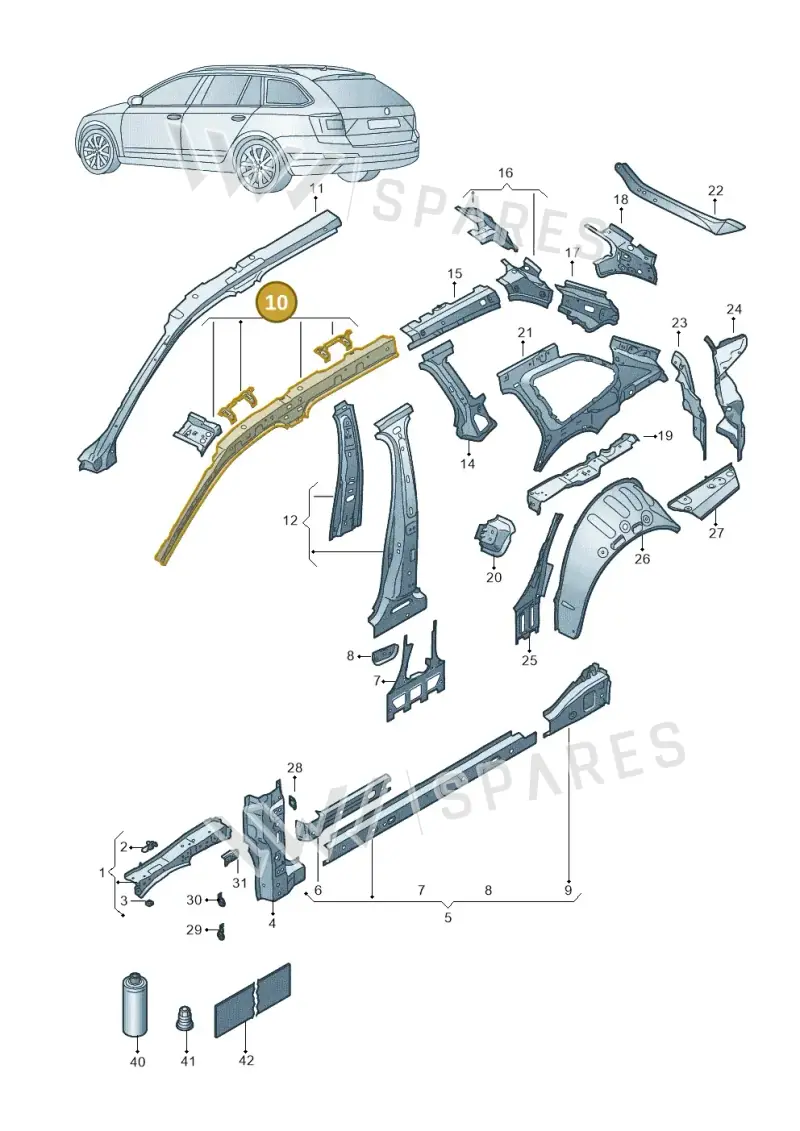 3J0809421 — Skoda Superb Combi (2023-) diagram 3p0809010, position 10