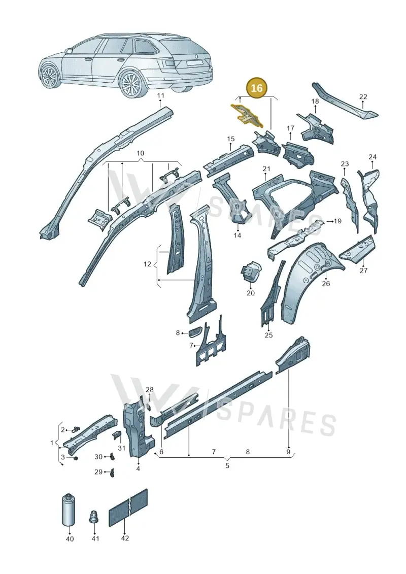 3J0810623 — Skoda Superb Combi (2023-) diagram 3p0809010, position 16