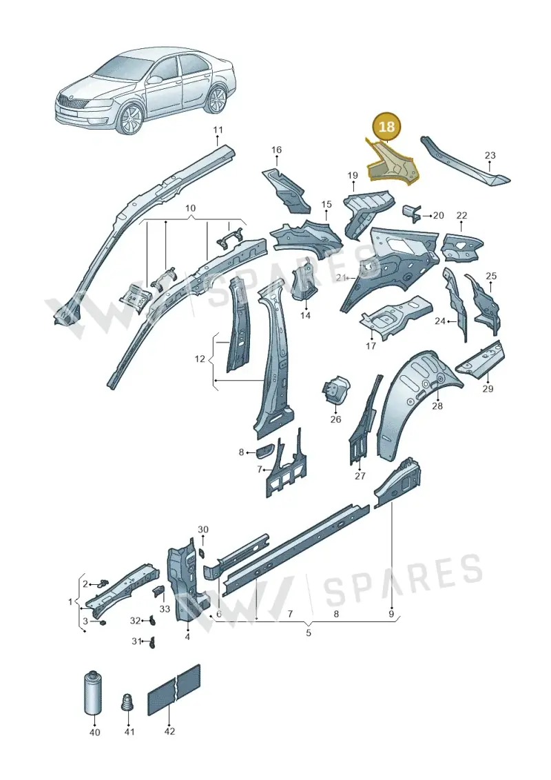 3P3809458 — Skoda Superb Combi (2023-2024) diagram 3p0809000, position 18