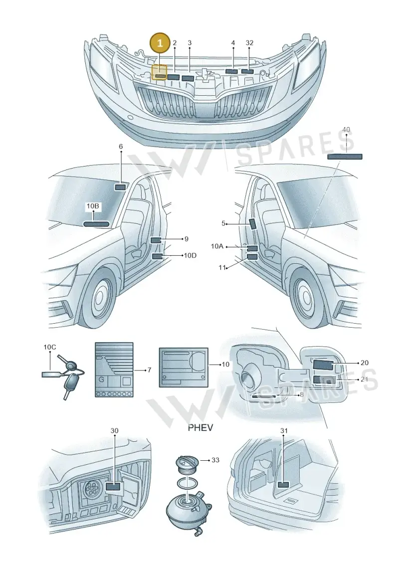 701010043D — Skoda Superb Combi (2015-2024) diagram 851010010, position 1