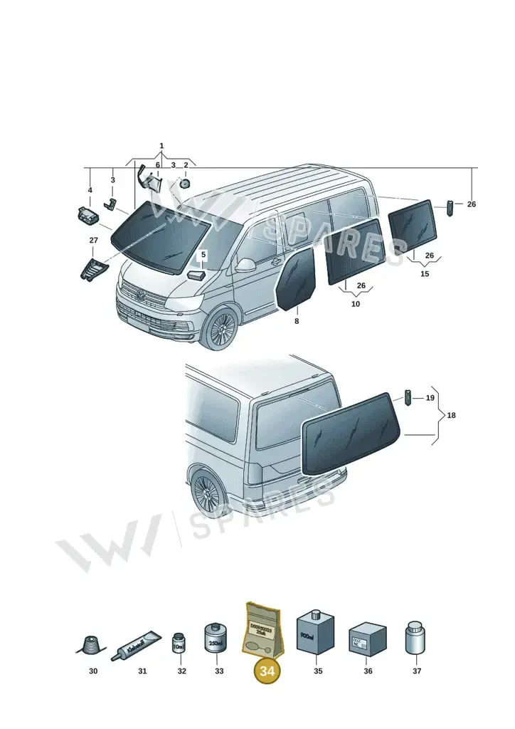 000012280A — Volkswagen Transport. multivan (2019-2024) diagram 7em845000, position 34
