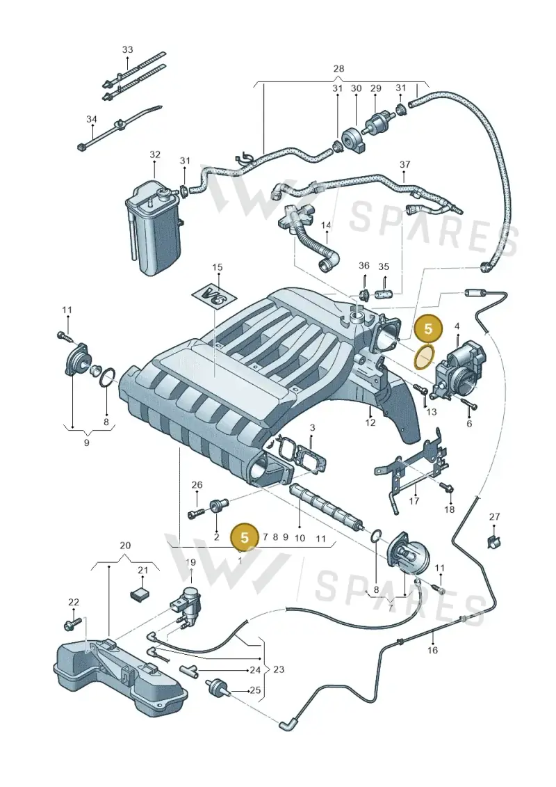 022133237D — Volkswagen EOS 2.0 (2008-2010) diagram 474133800, position 5