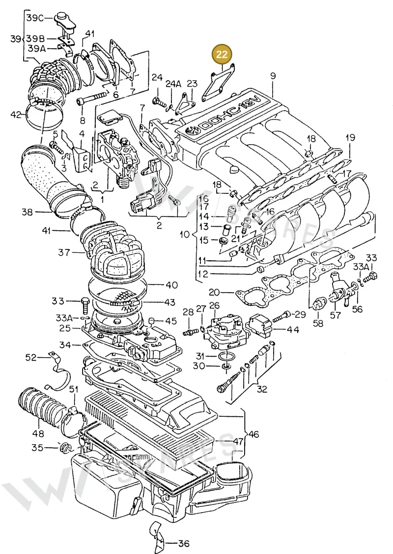 027133231H — Volkswagen Golf/Jetta  "USA","MEX"89>92 (1988-1992) diagram 042021100, position 22