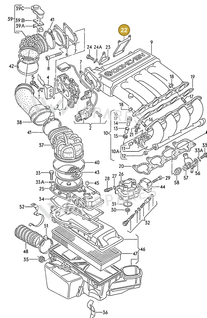 027133231H — Volkswagen Jetta (1989-1991) diagram 110053500, position 22