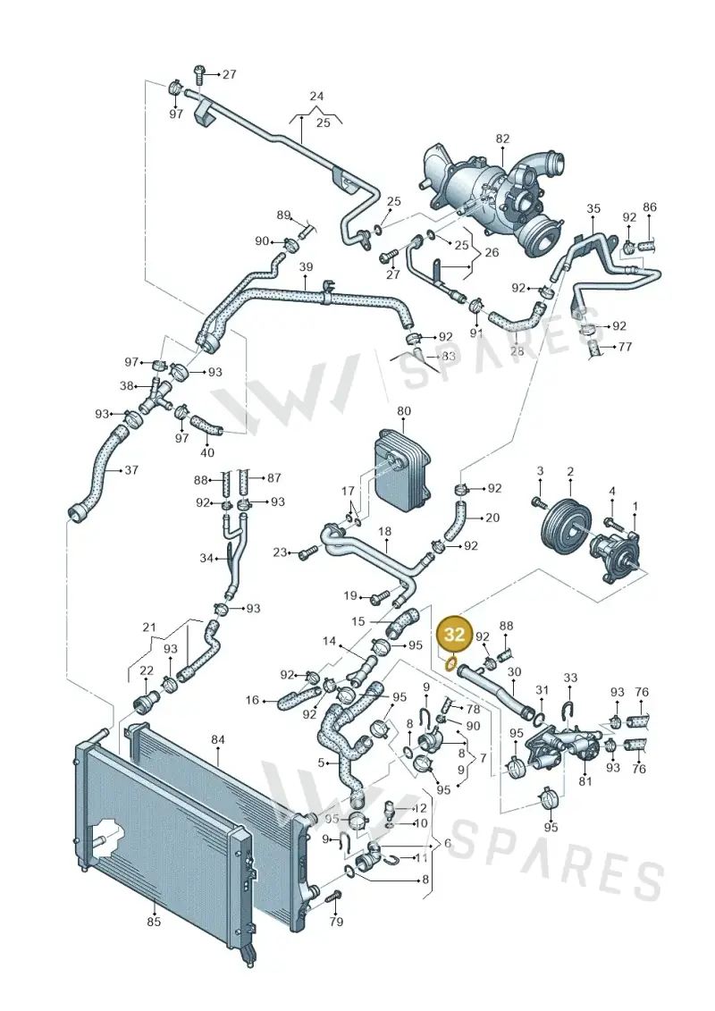 03C121665 — Volkswagen Scirocco 2.0 (2014-2017) diagram 625121130, position 32