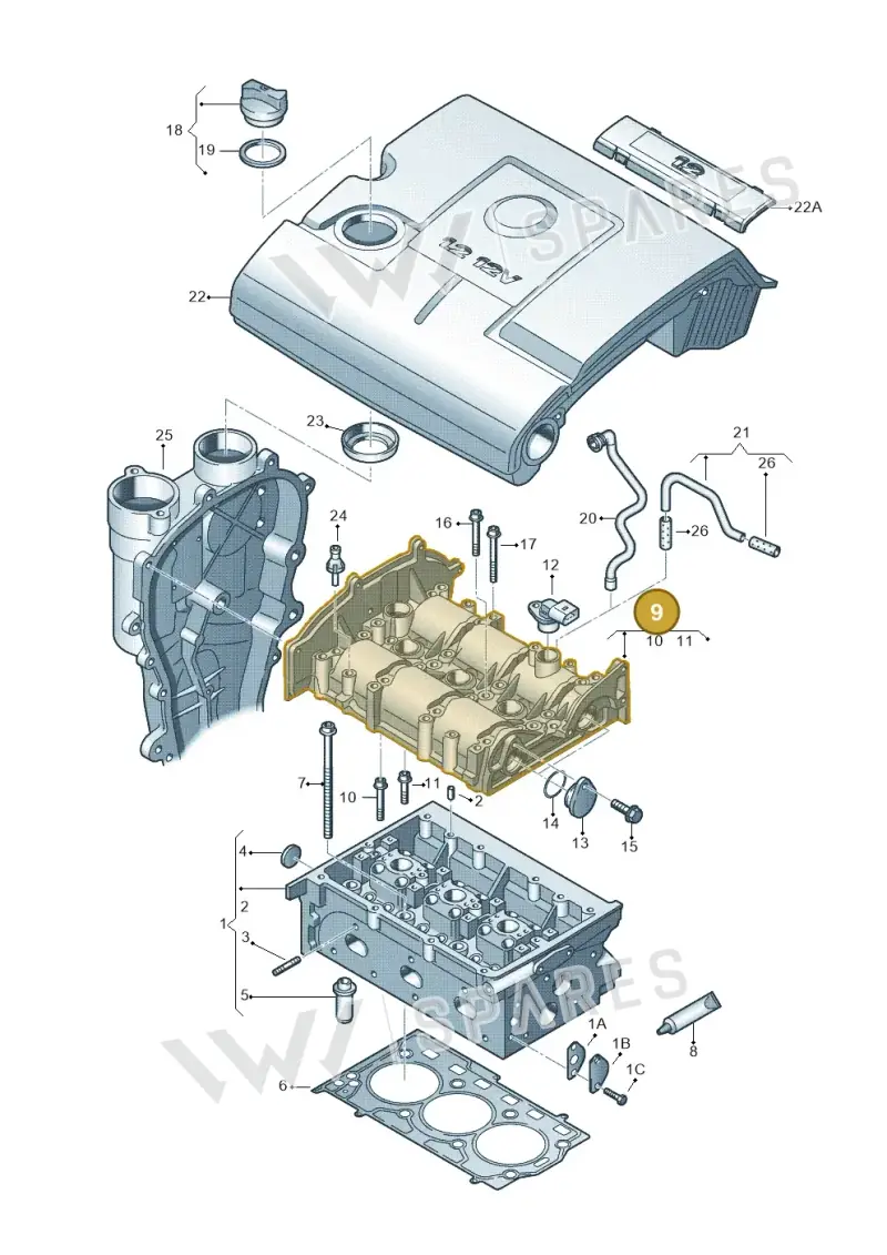 03E103473M — Volkswagen Polo (2012-2014) diagram 253103320, position 9