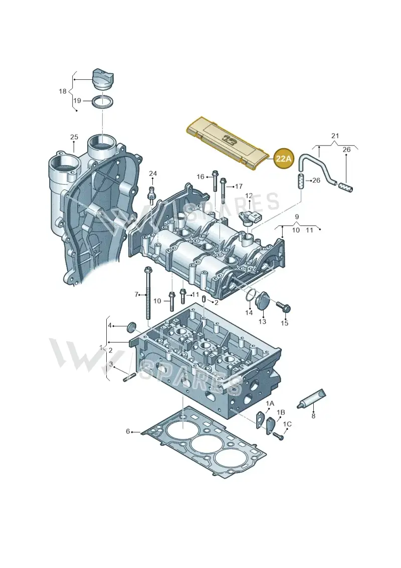 03E103929A — Volkswagen Ameo 1,0 (2016-2020) diagram 883103350, position 22A