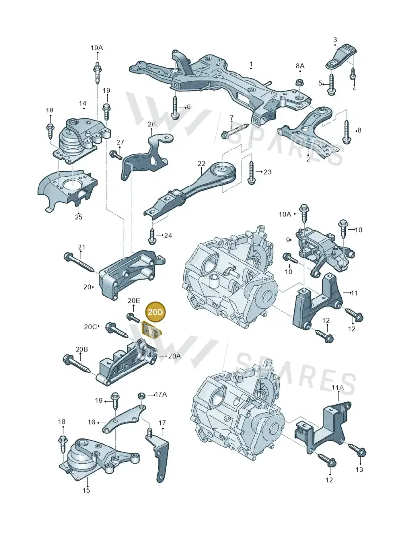 03F199207A — Volkswagen Polo (2012-2014) diagram 747199250, position 20D
