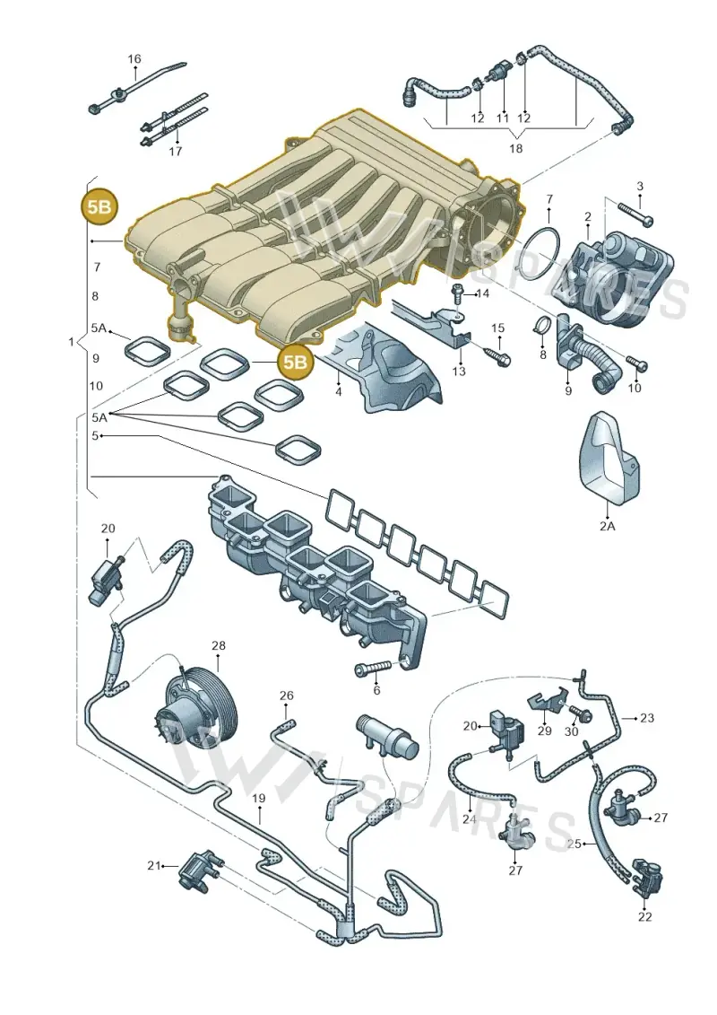 03H133237J — Volkswagen Touareg (2012-2014) diagram 693133750, position 5B