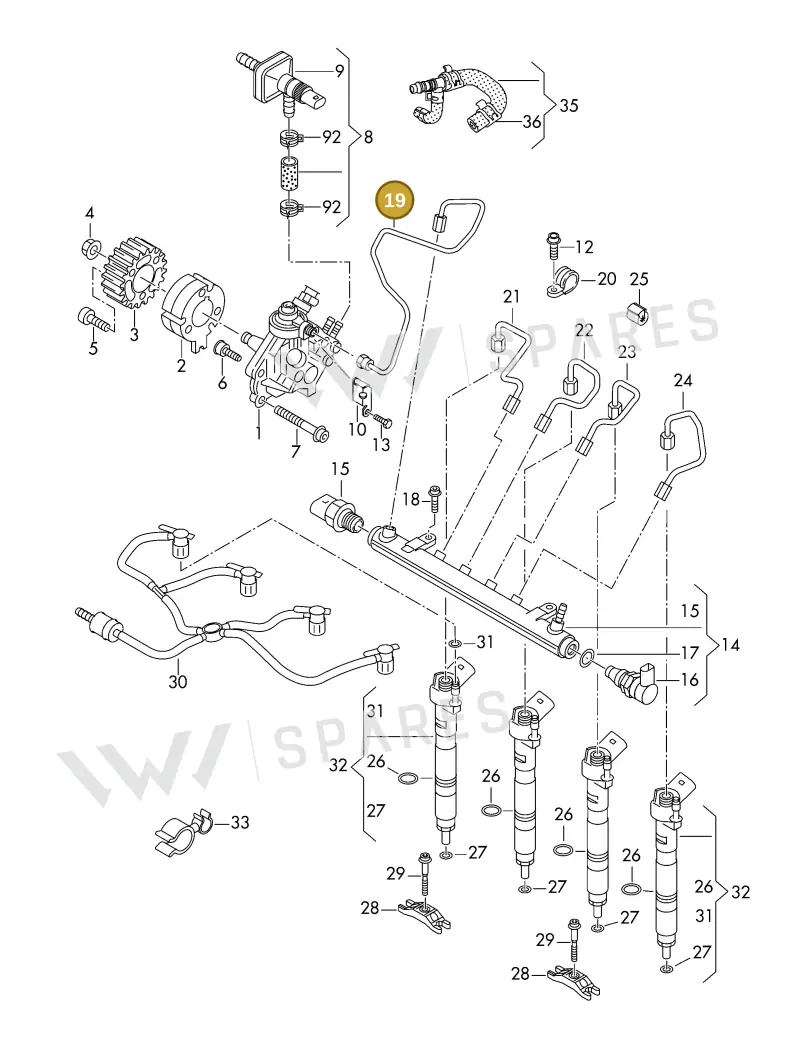 03L130321 — Volkswagen DIES.-IND.-MOT.1,9>2,0 08> (2007-) diagram 425130470, position 19