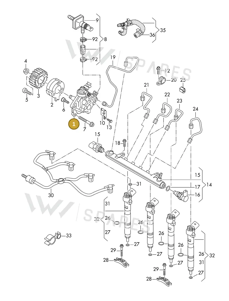 03L130851AX — Volkswagen DIES.-IND.-MOT.1,9>2,0 08> (2007-) diagram 425130470, position 1