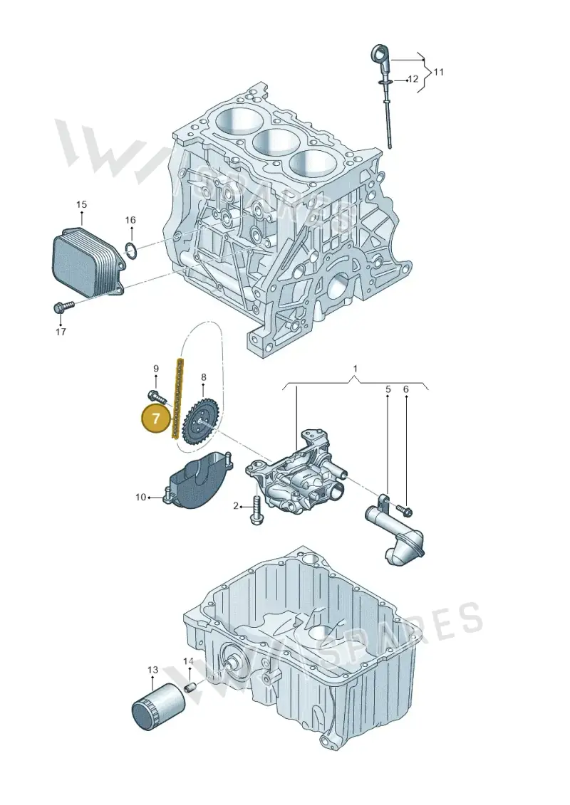 04E115225F — Volkswagen Golf 2.0 BlueMotion (2019-2024) diagram 5h0115002, position 7