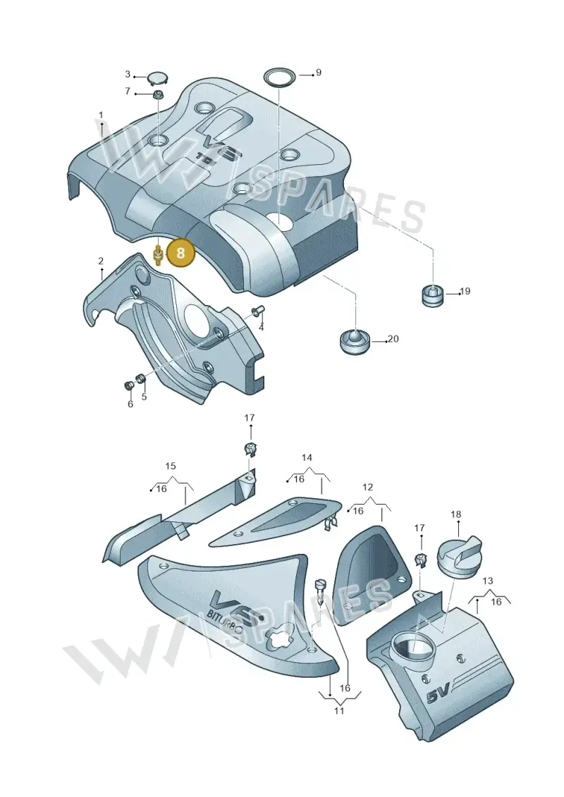 059103658A — Volkswagen PASSAT/4MOTION/W8 (2002-2005) diagram 260103720, position 8