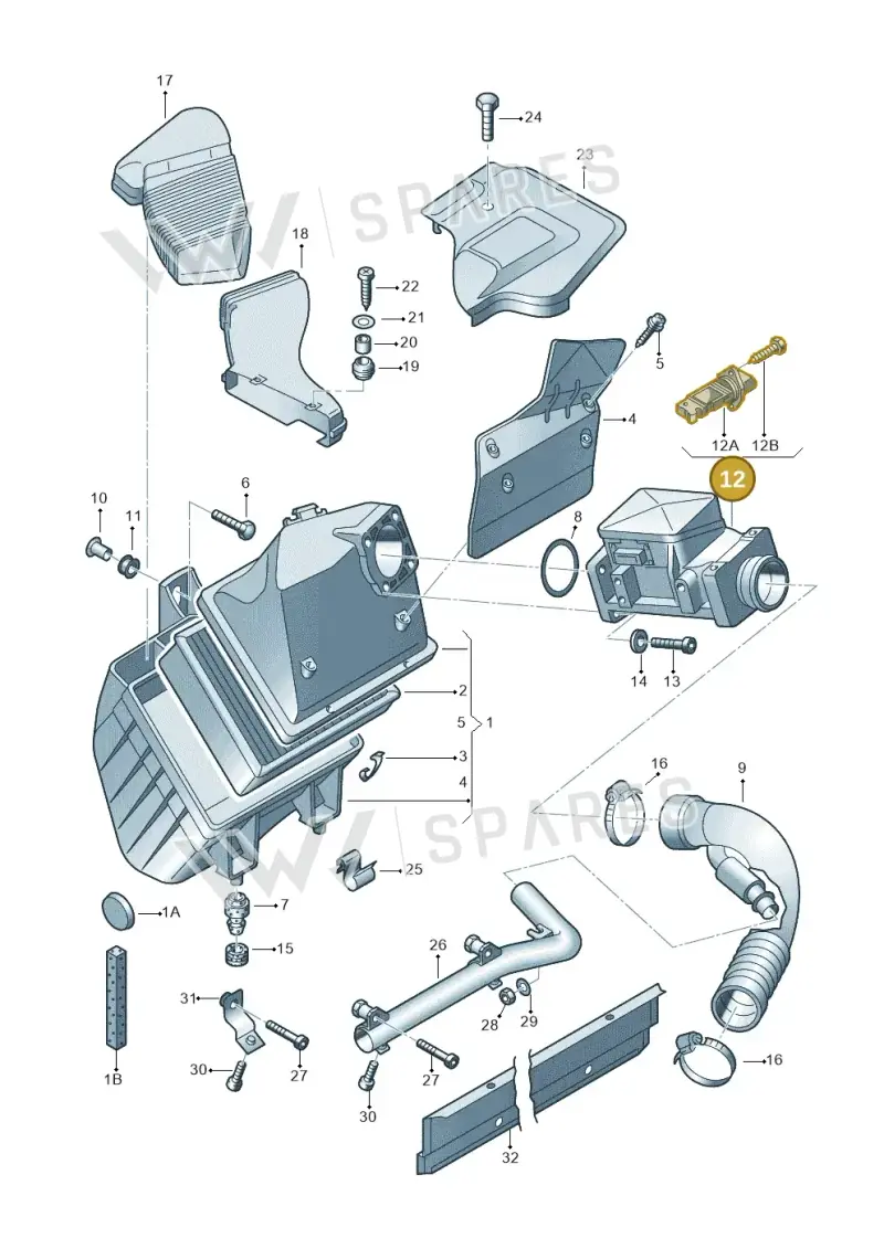 06A906461B — Volkswagen PASSAT/4MOTION/W8 (2002-2005) diagram 195133280, position 12