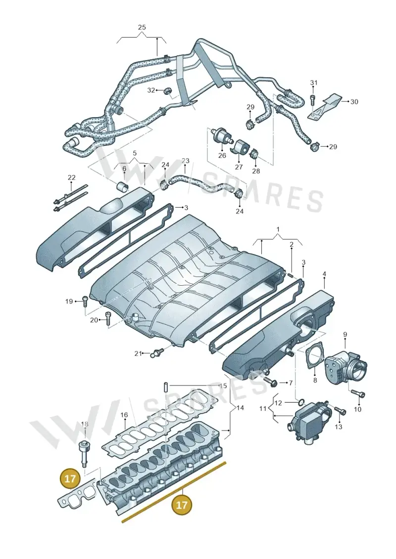 07C129717D — Volkswagen Phaeton 4motion (2010-2016) diagram 258133860, position 17