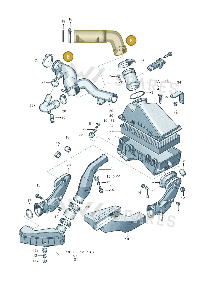 1J0129684CH — Volkswagen Jetta/Wagon (2002-2006) diagram 201129150, position 8