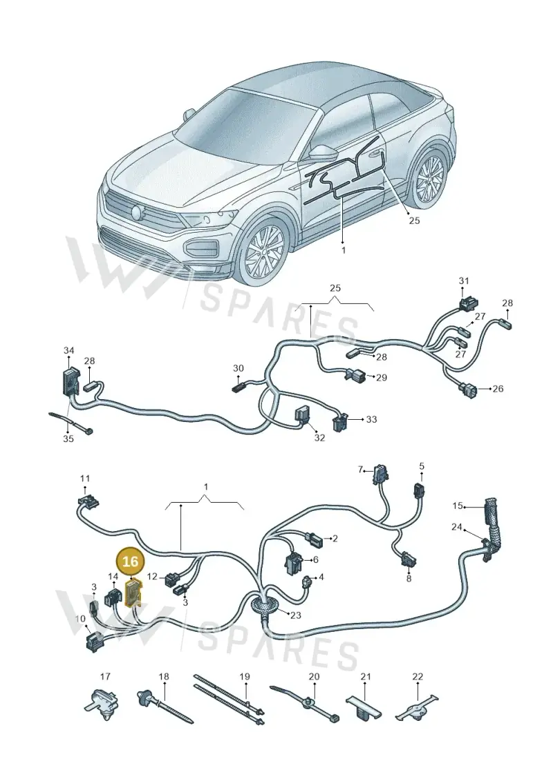 1J0972977D — Volkswagen T-Roc convertible 1.5 (2019-2024) diagram 2gk972033, position 16