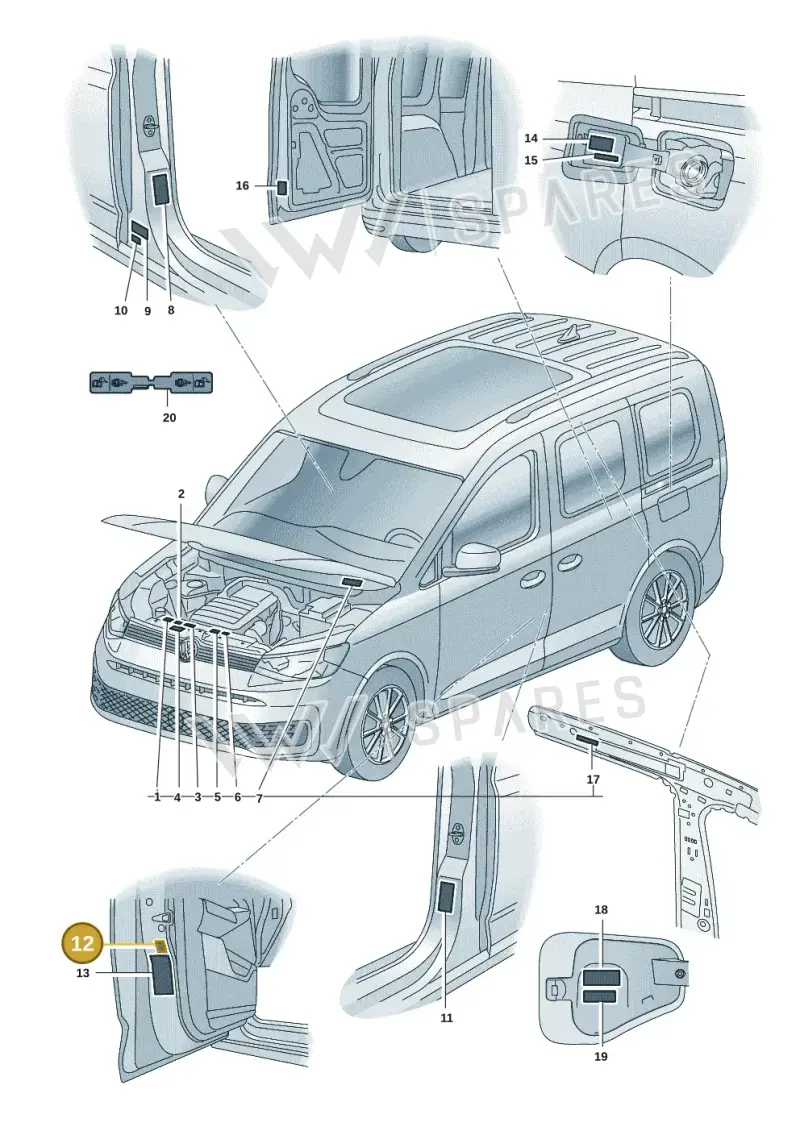 1K0010833P — Volkswagen Caddy Maxi Kombi (2020-2024) diagram 2ka010000, position 12