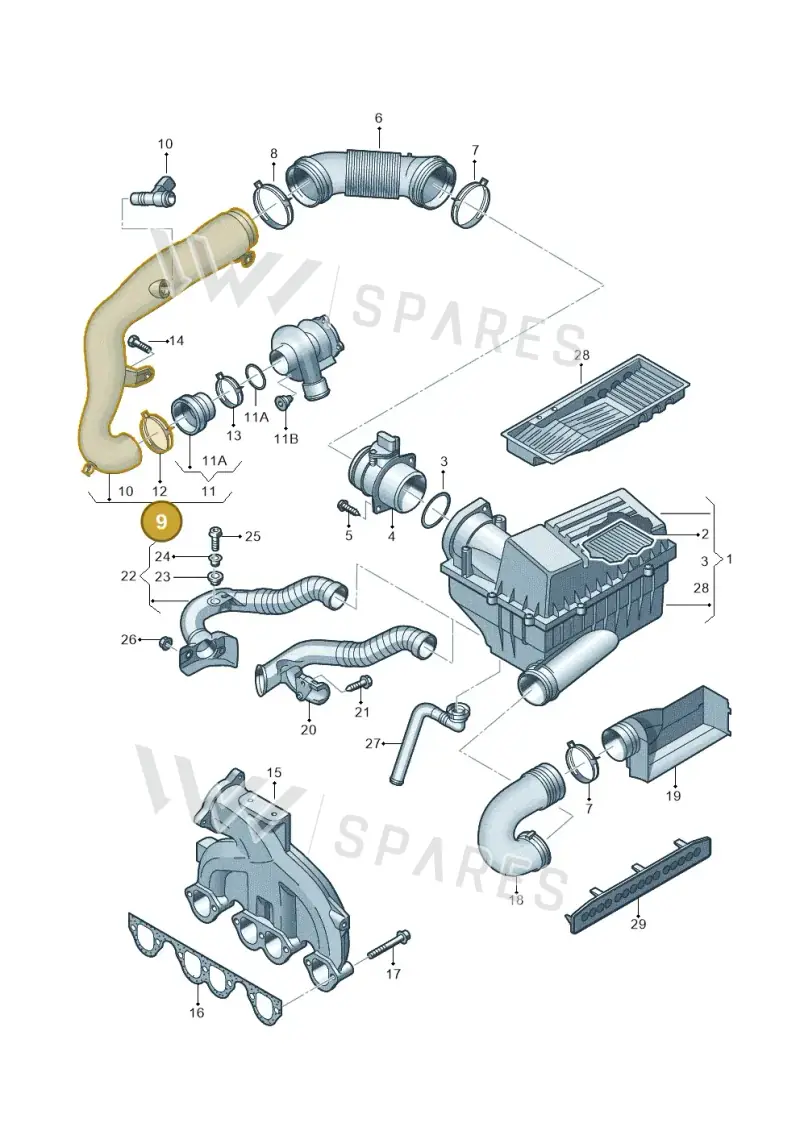 1K0129654AG — Volkswagen Passat estate (2008-2011) diagram 656129300, position 9