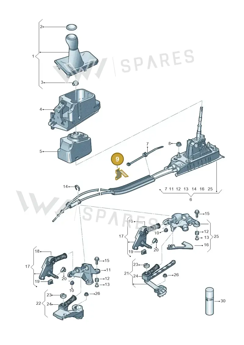 1K0711637 — Volkswagen Golf 2.0 BlueMotion (2019-2024) diagram 5h0711030, position 9