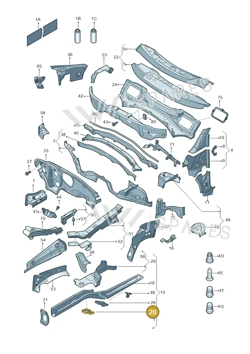 1K0803127 — Volkswagen Caddy Maxi Kombi (2010-2015) diagram 652803000, position 20