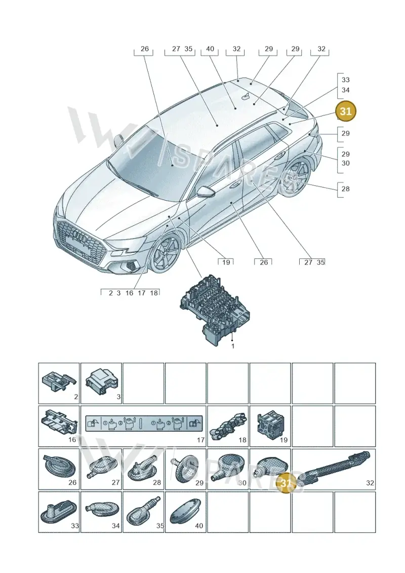 1K0945527 — Audi A3 Sportback (2019-2025) diagram 596971810, position 31