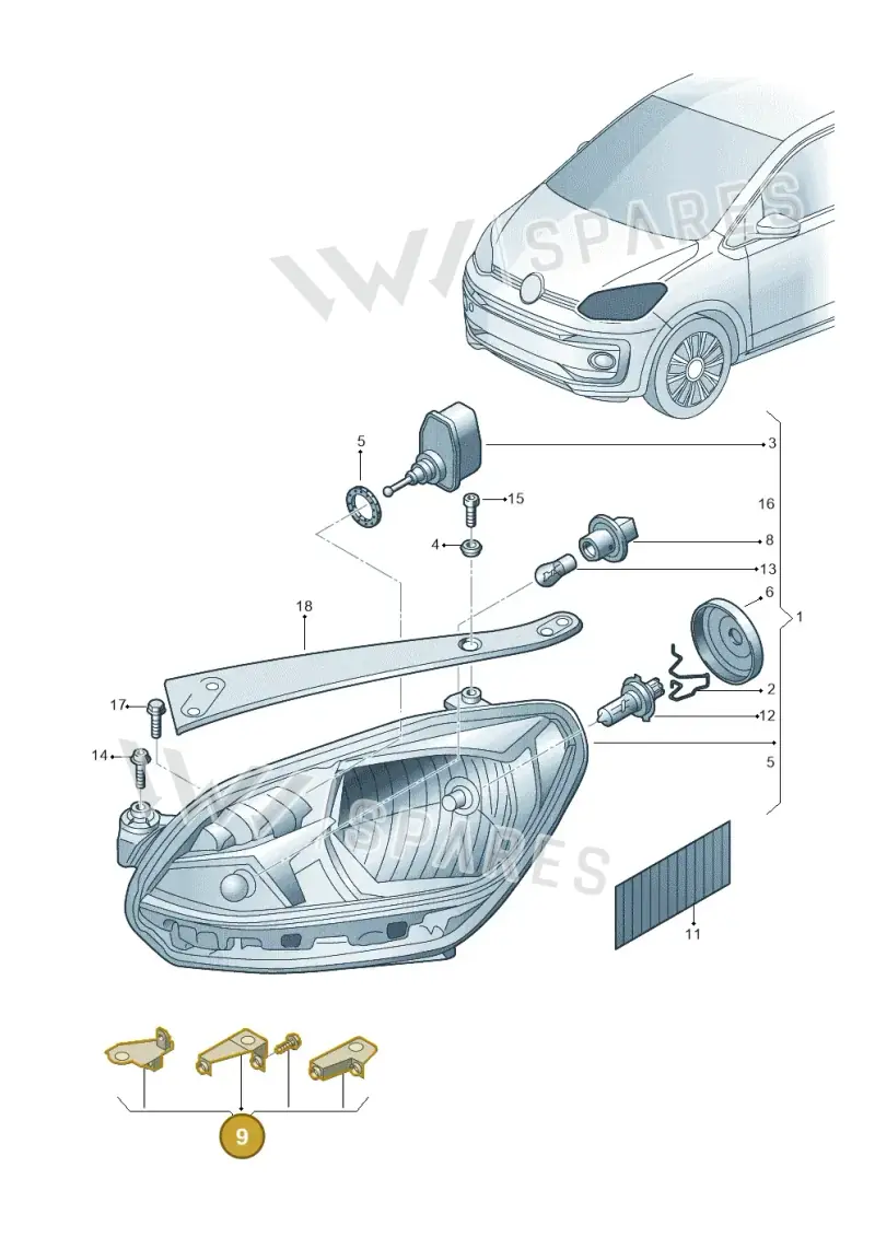 1S0998225 — Volkswagen Up! 1.0 BlueMotion (2016-2023) diagram 892941000, position 9