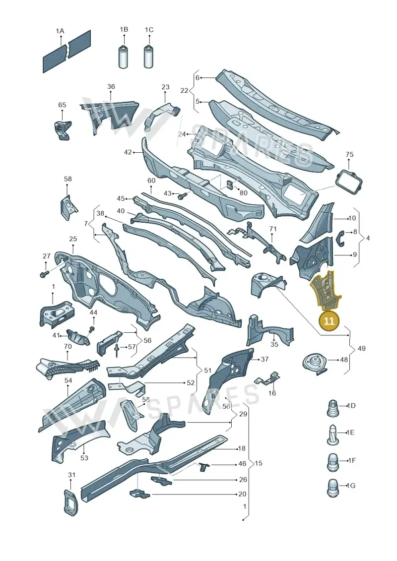 1T0802624C — Volkswagen Caddy Maxi Kombi (2010-2015) diagram 652803000, position 11