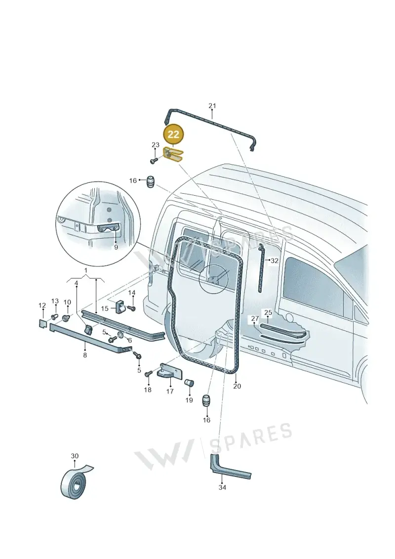 2K0843314B — Volkswagen Caddy kombi (2015-2020) diagram 443843500, position 22
