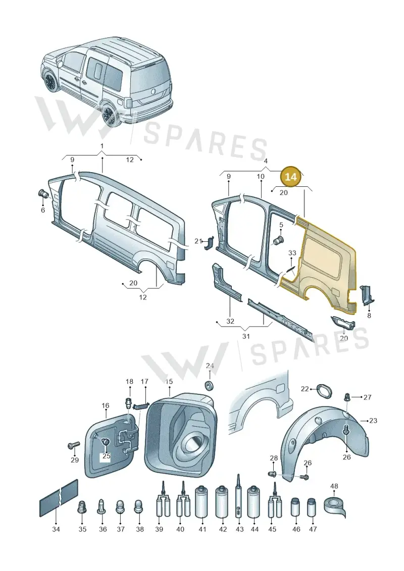 2K3809844J — Volkswagen Caddy kombi (2015-2020) diagram 866809350, position 14